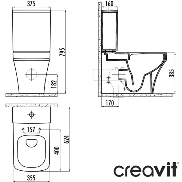 Creavit Solo Beyaz Kanalsız Duvara Sıfır Klozet Takım SO361, Creavit Solo Duroplast Yavaş Kapak - 5
