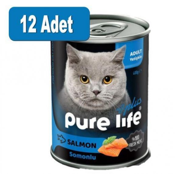 Purelife Plus Konserve Somonlu Yetişkin Kedi Maması 400gr x 12 Adet