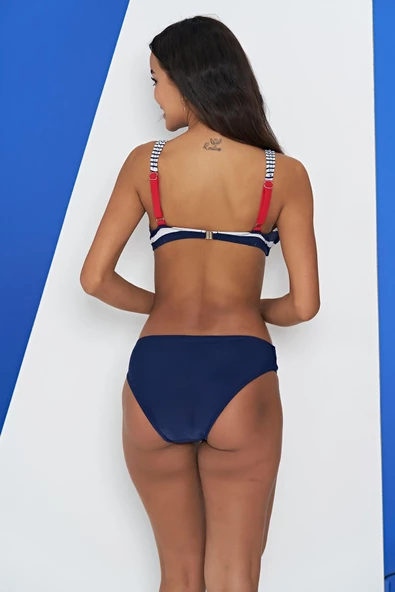 Ruko Maio 2327-1 Kadın Çizgili Geniş Üçgen Omuzdan Askılı Kemerli Bikini - 3