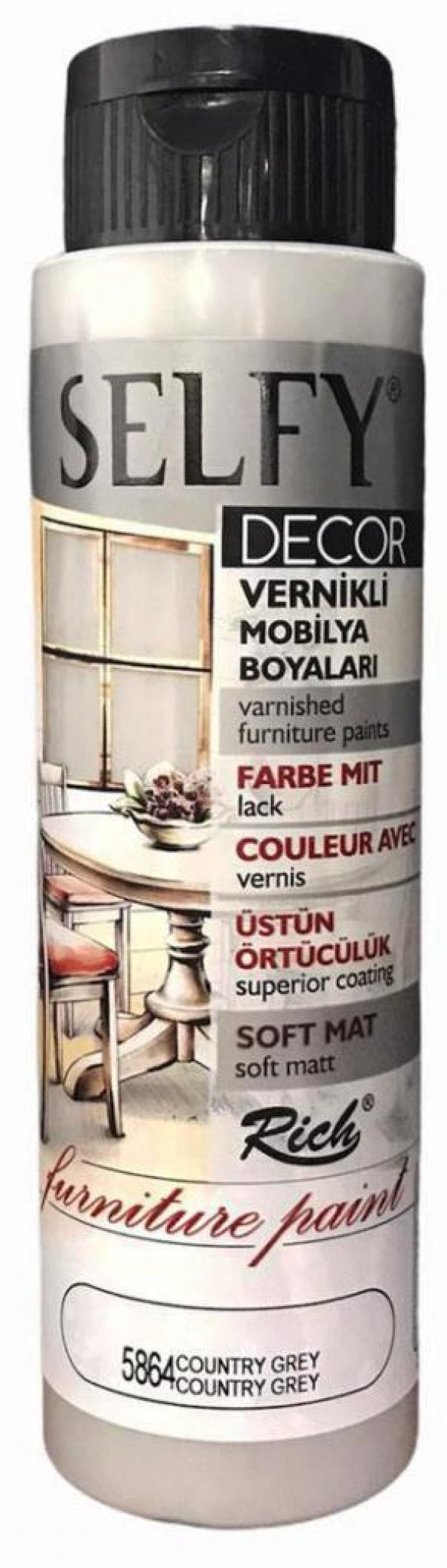 Rich Selfy Decor Vernikli Boya 500cc Country Grey 5864 ürün görseli 1