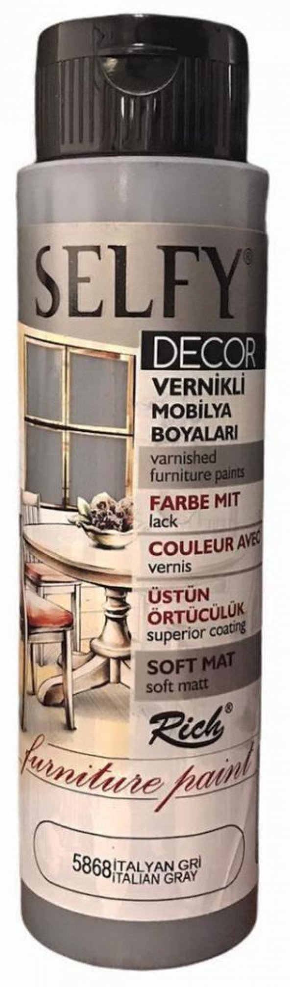 Rich Selfy Decor Vernikli Boya 500cc İtalyan Gri 5868