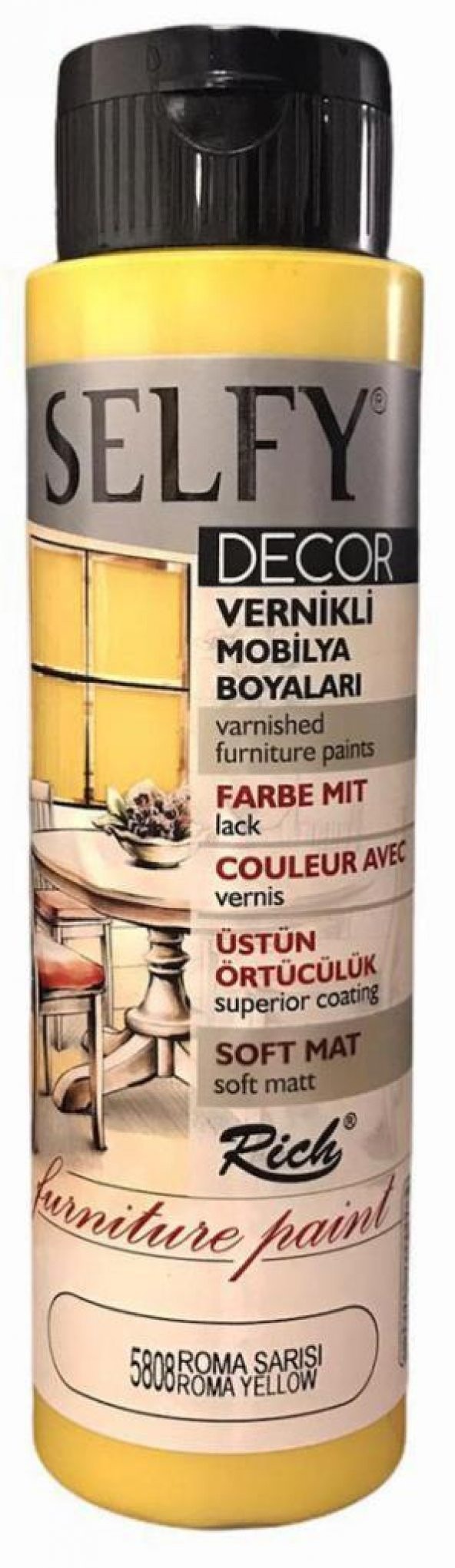 Rich Selfy Decor Vernikli Boya 500cc Roma Sarısı 5808 ürün görseli 1