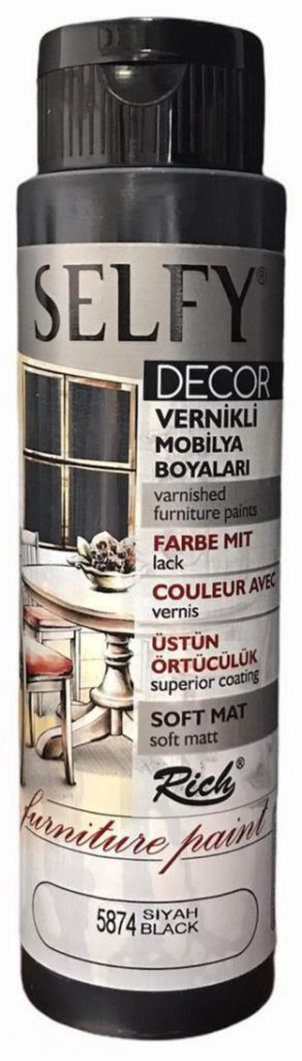 Rich Selfy Decor Vernikli Boya 500cc Siyah 5874 ürün görseli 1