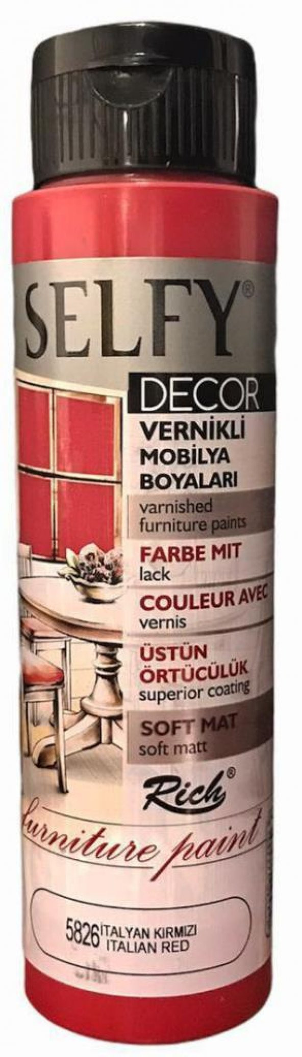 Rich Selfy Decor Vernikli Boya 500cc İtalyan Kırmızı 5826 ürün görseli 1