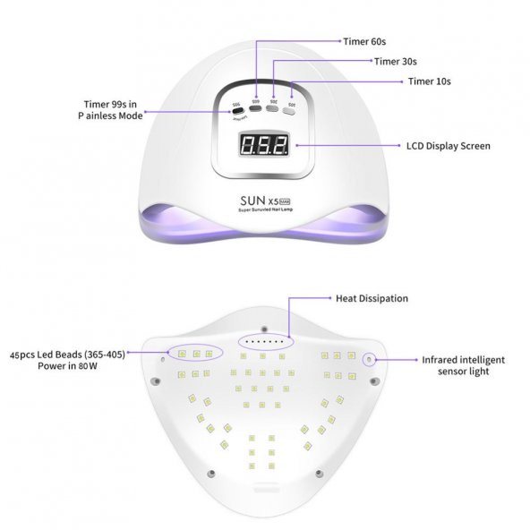 Sun Uv X5 Max Kalıcı Oje ve Protez Tırnak Kurutucu 45 LED 120W - 5