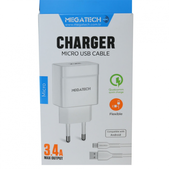 Megatech CC-03 3.4A Micro Usb Kablo+ Ev Şarj Adaptörü Hızlı Şarj - 2