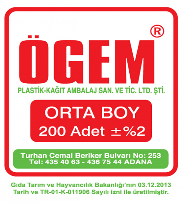 ÖGEM PLASTİK ORTA BOY 200 ADET HIŞIR POŞET