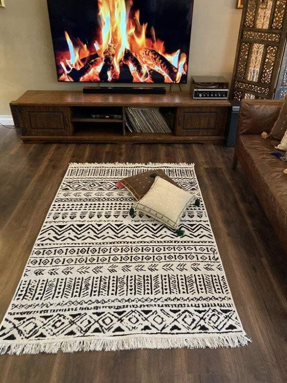 Homiano Yıkanabilir Çift Taraflı Dokuma Kilim Bahar 03 Siyah 120*180