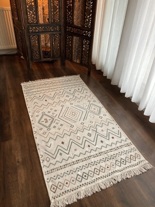 Homiano Yıkanabilir Çift Taraflı Dokuma Kilim Bahar 05 Bej 120*180