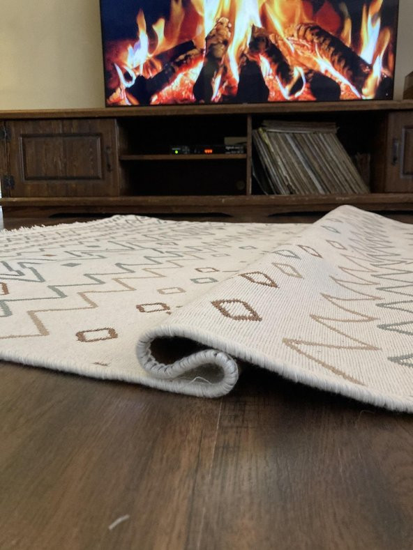 Homiano Yıkanabilir Çift Taraflı Dokuma Kilim Bahar 05 Bej 80x150 - 3