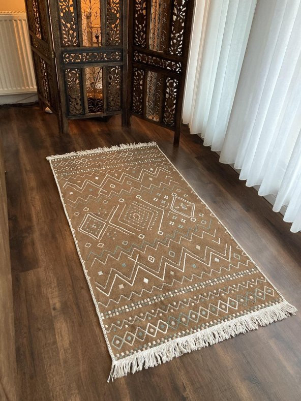 Homiano Yıkanabilir Çift Taraflı Dokuma Kilim Bahar 05 Bej 80x150 - 4