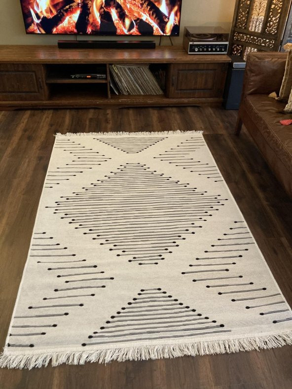 Homiano Yıkanabilir Çift Taraflı Dokuma Kilim Bahar 15 Siyah 80x300 - 2
