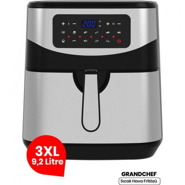 GOLDMASTER GM-7497 GRANDCHEF 9.2 LİTRE INOX GENİŞ HAZNELİ 3XL DOKUNMATİK 10 ÖN AYARLI AİRFRYER SICAK HAVA FRİTÖZÜ