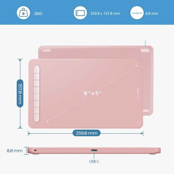 XP-Pen Deco M Grafik Tablet Pembe - Resim 3