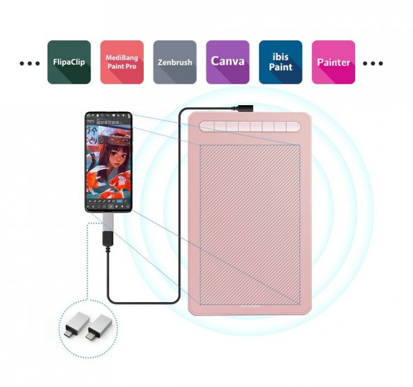 XP-Pen Deco M Grafik Tablet Pembe - Resim 6