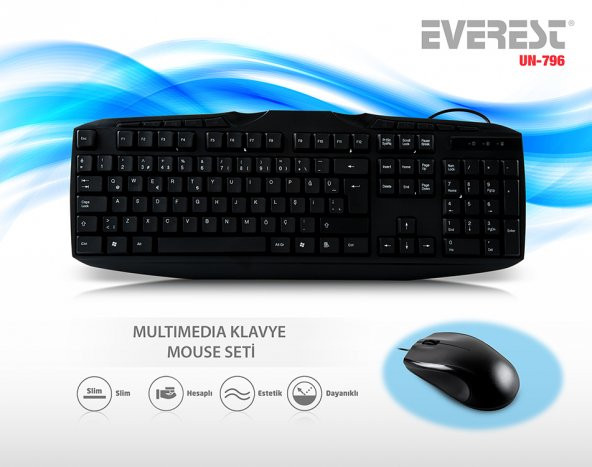 UN-796 Q TR MM KLAVYE + OPTIK MOUSE SET SIYAH USB