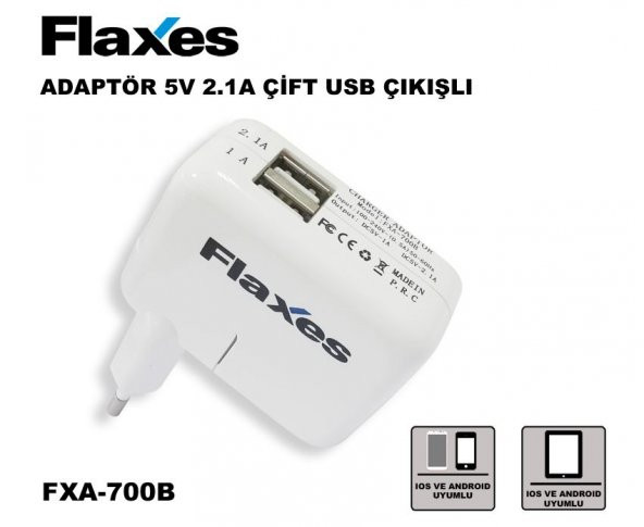 FXA-700B 5V 2,1 AMPER & 1 AMPER TABLET VE GSM ADAPTÖRÜ-ÇİFT USB BEYAZ