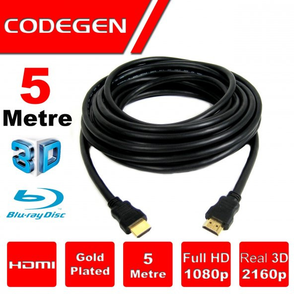 CODEGEN CPS50 5 Metre HDMI v1.4 5 mt, 3D, Ag Destekli, Altin Uçlu HDMI Kablo