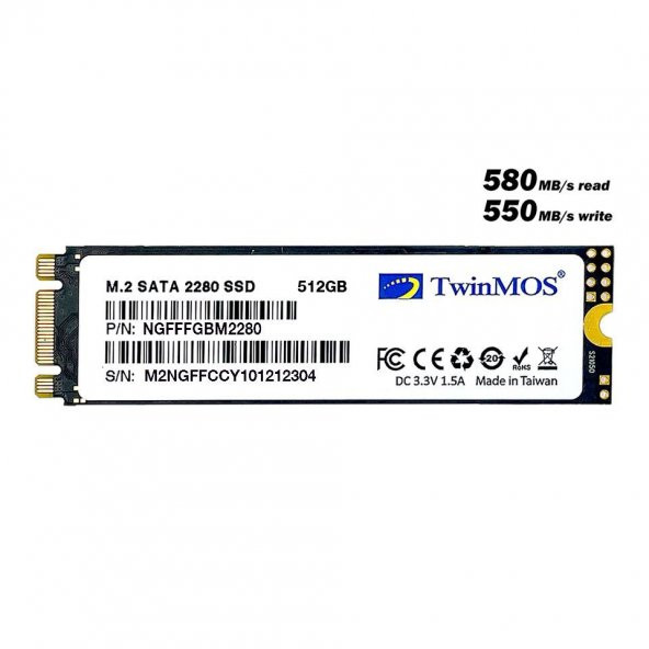 512GB M.2 2280 SATA3 SSD (580Mb-550Mb/s) 3DNAND NGFFFGBM2280 ürün görseli
