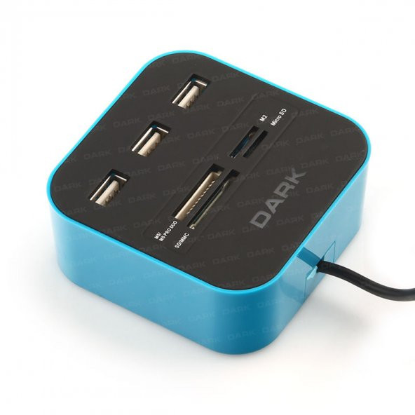 DK-AC-UCR202BL USB 2.0 Multi Kart Okuyucu + 3 x USB 2.0 HUB Mavi