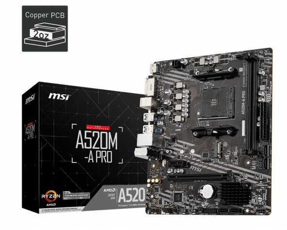 A520M-A PRO AM4 DDR4 4600 (OC) DVI HDMI M.2 USB3.2 mATX