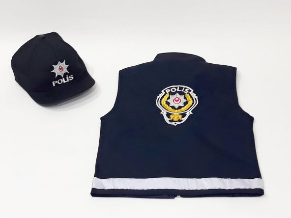 Unisex Çocuk Polis Şapka ve Yeleği  Kostümü Üniforması - 2