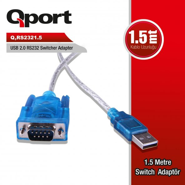 QPORT Q-RS2321_5  Q-RS2321.5 USB 2.0 DAN RS232 PORTUNA VE PARELEL PORTA 1.5 METRE