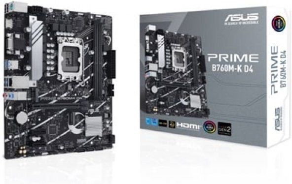 MB PRIME B760M-K D4 Intel B760 LGA1700 DDR4 5333 HDMI VGA 2x M2 USB3.2 AURA RGB 2.5Gbit LAN mATX  5X PROTECTION III, Armoury Crate, AI Suite 3