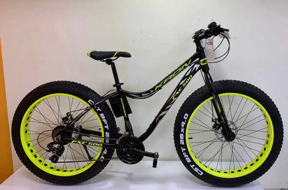 KRON FXC 500 FATBIKE 24 JANT 21 VİTES MEKANİK DİSK FREN DAĞ BİSİKLETİ MAT SİYAH-NEON SARI/GRİ(KRN21-584) - 2