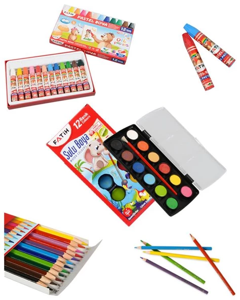 Fatih 3lü Boyama Seti Kuru Boya Sulu Boya Pastel Boya - 2