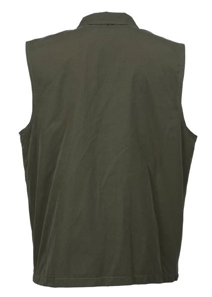 Battal Beden Yakalı Ve Torba Cepli Yazlık Kumaş Yelek Haki Renk - 12