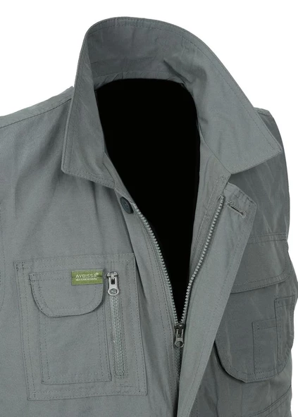 Battal Beden Yakalı Ve Torba Cepli Yazlık Kumaş Yelek Haki Renk - 3