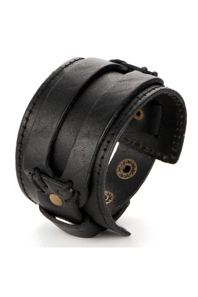 Erkek Deri Bileklik Paslanmaz Çelik Metal Gümüş Bilezik Siyah Erkek Takı Için Toka