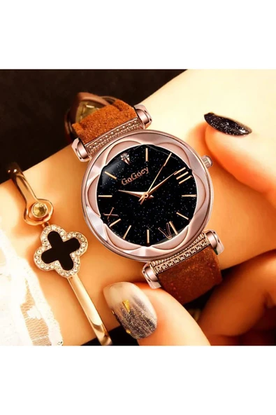G4417kss Kadın Kol Saati + Bileklik Kahverengi Saat ürün görseli 1