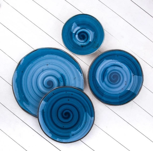 Aryıldız Tulu Porselen Yemek Takımı 24 Parça Organik Reactiv 93 Mavi