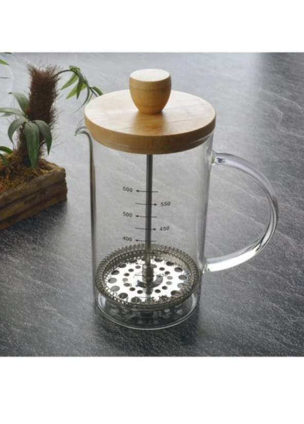 Tohana Bambu Kapaklı French Press 600 ml Ölçekli THN-68110