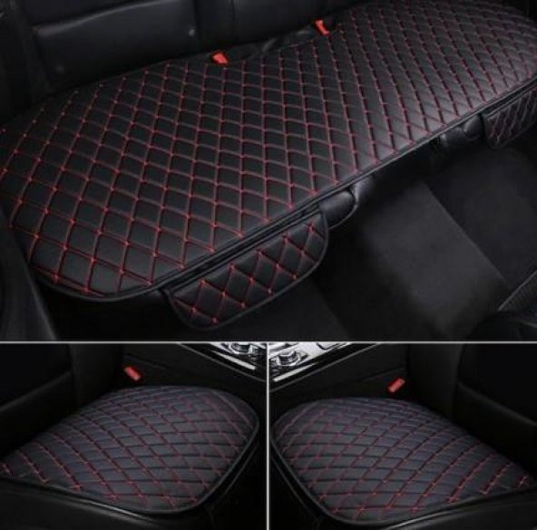 Kustulli Universal 3lü Terletmez Kaymaz Oto Koltuk Kapitone Minder Siyah/Kırmızı K0635