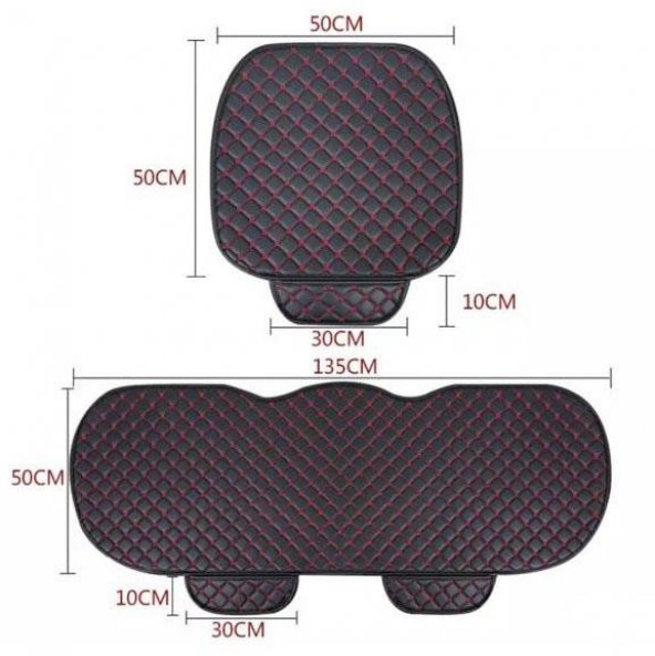Kustulli Universal 3lü Terletmez Kaymaz Oto Koltuk Kapitone Minder Siyah/Kırmızı K0635 - 2