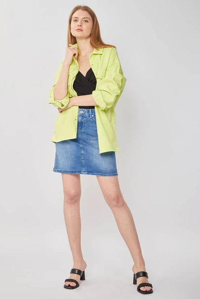 Kadın Açık Mavi Jean Kısa Etek - 3