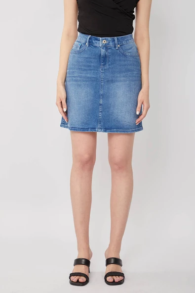 Kadın Açık Mavi Jean Kısa Etek - 4