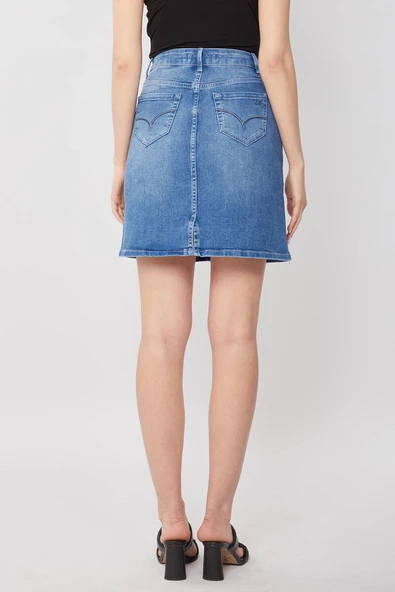 Kadın Açık Mavi Jean Kısa Etek - 6