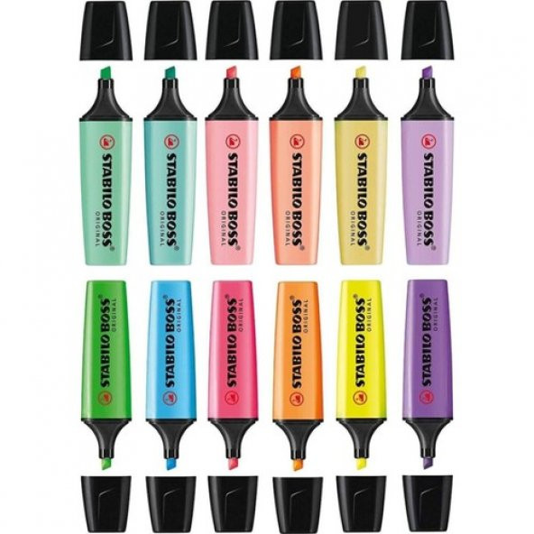 Stabilo Boss Original Fosforlu İşaretleme Kalemi 6 Pastel 6 Canlı Renk (12 Renk)