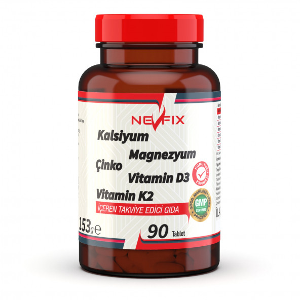 Nevfix 90 Tablet Kalsiyum Magnezyum Potasyum Çinko Vitamin D3 Vitamin K2