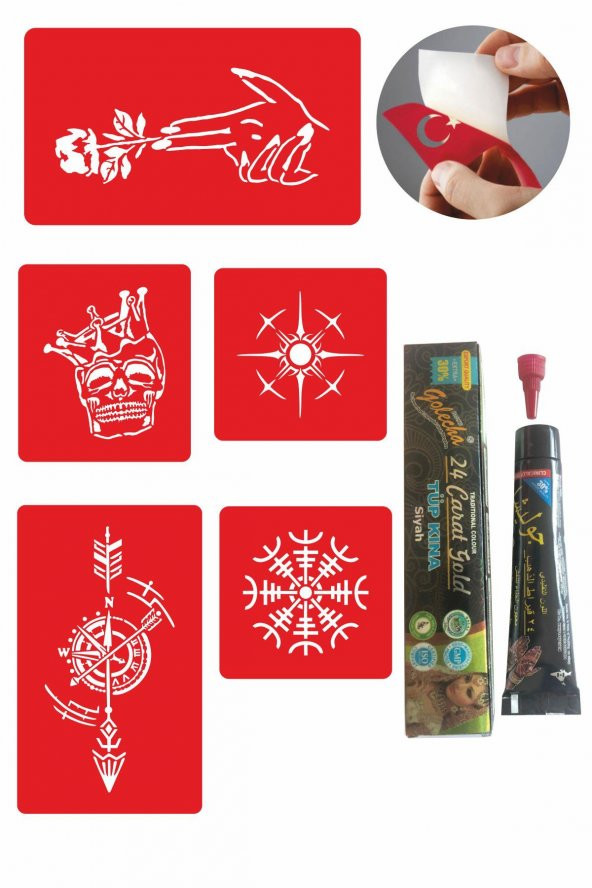Pusula Gül Desenleri Hint Kınası ile Geçici Dövme Yapma Seti