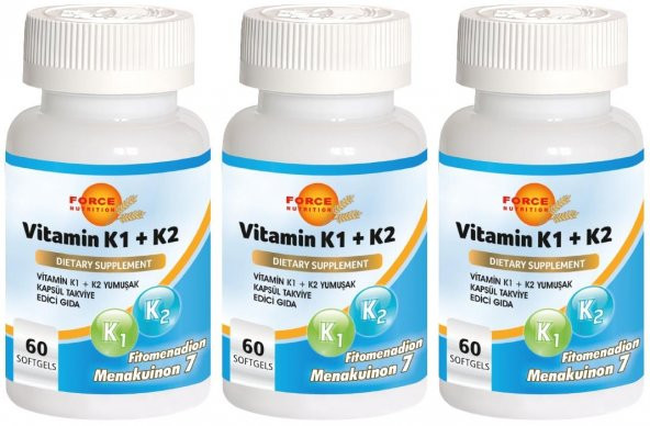 Force Nutrition K1 Vitamini K2 Vitamini 3x60 Softgel