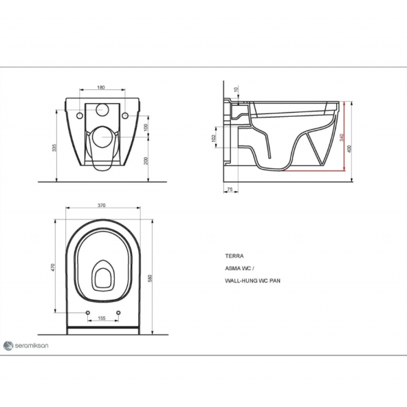 Seramiksan Terra Açık Montaj Kanallı Asma Klozet ve Yavaş Kapak - Resim 3