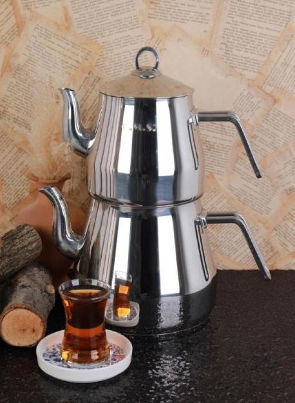 Oms Collection 8103 XL Maxi Boy 4 Parça Çelik Çaydanlık Sade