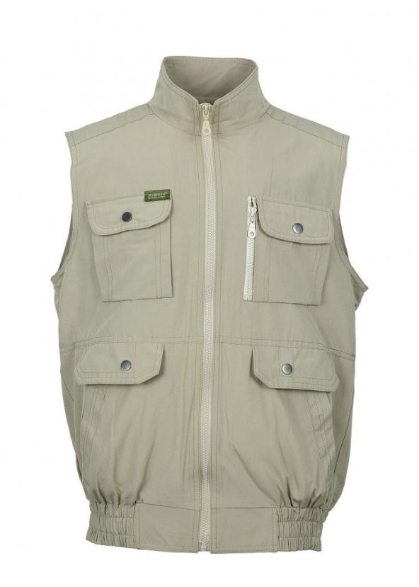 Battal Beden Yakalı Ve Beli Lastikli Kumaş Yelek Krem renk - 9