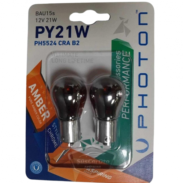 Photon Diadem Ampul Krom Amber Tek Duy Sinyal Ampulü 12V 21W 93 Turuncu Işık PY21W Yakın Tırnak 2li Takım - 3