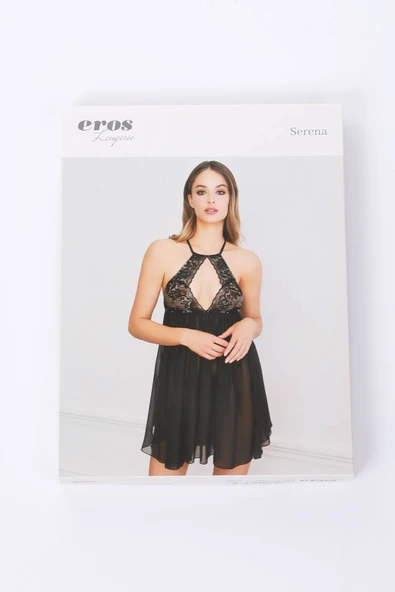 Eros Kadın Siyah Boyundan Bağlı Kısa Gecelik - 3